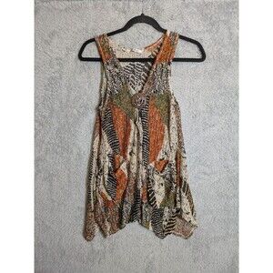 Boho Knit Patchwork Tank Top Size XS/S Coconut Button Coastal Cowgirl Western